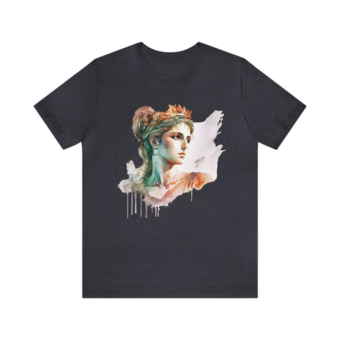 Greecian Goddess in Watercolor - Short Sleeve Tee Heather Navy